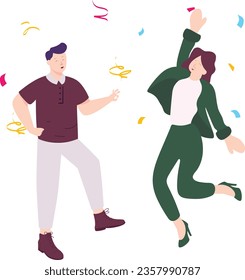 happy guy and girl celebrating holiday with sparklers concept, Cute funny couple emotionally Dancing vector icon design, Life satisfaction symbol, positive and pleasant emotion scene sign,  