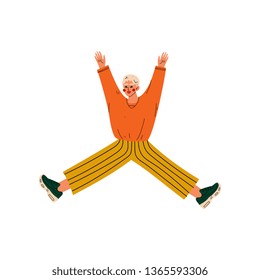 Happy Guy Jumping Celebrating Important Event, Dance Party, Friendship, Sport Concept Vector Illustration