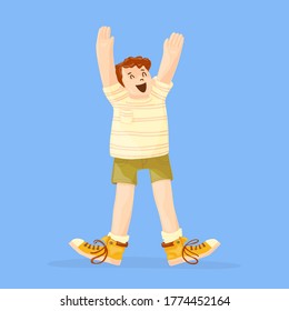The happy guy raised his hands to the top in delight and joy, the man smiles and throws the confetti to the top. Copy space.