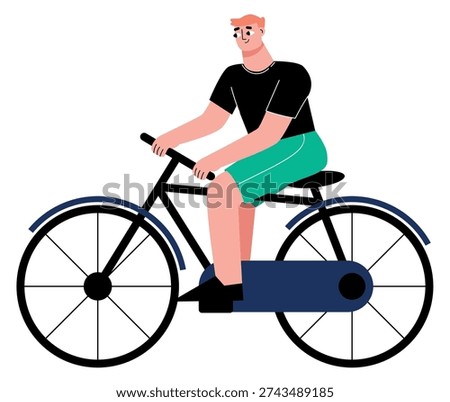 Happy guy ride on bicycle. Outdoor activity icon