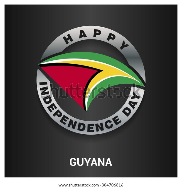 Happy Guyana Independence Day Flag Metal Stock Vector