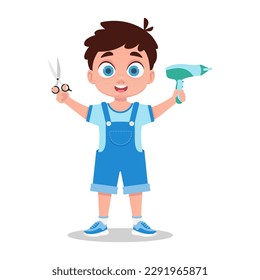 Happy hairdresser boy. Vector illustration