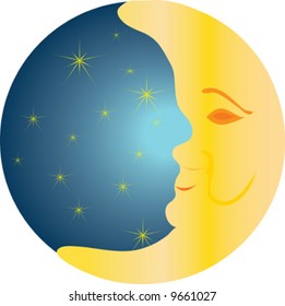 happy half moon and star