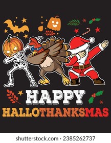 Happy hallothanksmas halloween thanks giving Christmas Santa Claus Autumn Security candy shirt print template graphic t-shirt