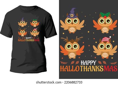 Happy hallothanksmas t shirt design.