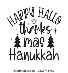 Feliz Hallo-obrigado-mas-Hanukkah, design gráfico ondulado retro groovy vintage