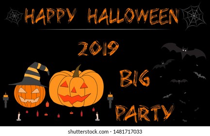 Happy Halloween 2019. Flat vector illustration.
