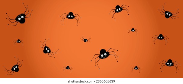 Happy Halloween 2023 banner or party invitation,pattern, background with cute spider Vector illustration. Place for text
