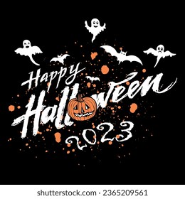 Happy Halloween 2023 with dark background vector  svg