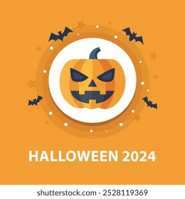 Happy Halloween 2024, pumpkin with bats halloween special vector illustration