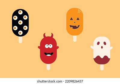 Happy Halloween 31 October. Set of Spooky Ice Creams. Funny decoration. Trick or treat. Fun party celebration Illustration.