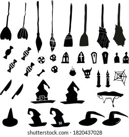 Happy Halloween, 31st October All Saints Day, attributes of the holiday isolated hand drawings icons in vector