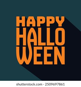 Happy Halloween 3d text on dark background. Orange color Halloween simple lettering. Trick or treat poster, banner greeting card, template design. October holiday logo, sticker, label