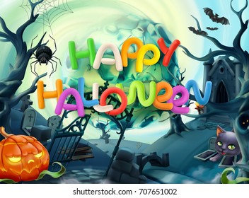 Happy Halloween. 3d vector background
