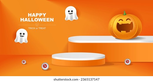 Happy Halloween 3d Vector. magic elements. Pumpkins, ghost. illustration in flat cartoon style.