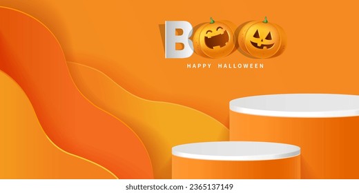 Happy Halloween 3d Vector. magic elements. Pumpkins, ghost. illustration in flat cartoon style.