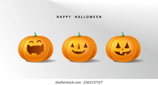 Happy Halloween 3d Vector. magic elements. Pumpkins, ghost. illustration in flat cartoon style.