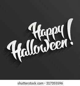 Happy Halloween - 3d White Hand Lettering on Black Background. Vector Greeting Card