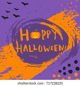 Happy halloween abstract poster design with traditional symbols and hand drawn lettering. Vector illustration can be used for wallpaper, web page, holiday card, invitation and party collages.