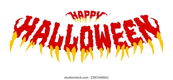 Happy Halloween aggressive text with teeth. Stylish Happy Halloween letter design. Horror sticker, invitation, banner, background, etc. Vector illustration.