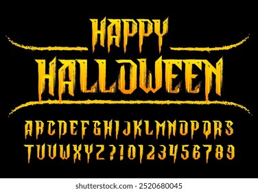 Fuente del alfabeto de Halloween feliz. Grunge letras góticas y números. Tipografía de Vector dibujado a mano para su tipografía de Halloween.