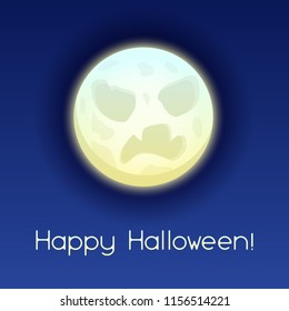 Happy Halloween angry moon. Celebration party greeting card.