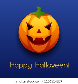 Happy Halloween angry pumpkin. Celebration party greeting card.