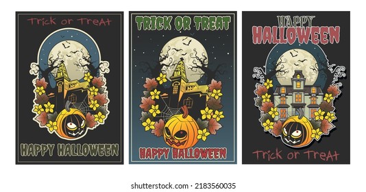 Happy Halloween Autumn Design Congratulation Posters Set