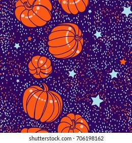 Happy Halloween. Autumn endless pattern with pumpkins. Vector hand-drawn sketch.