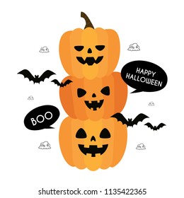 Happy Halloween. Autumn, Fall. Cute vector card with pumpkins and geometric details. Jack o lanterns