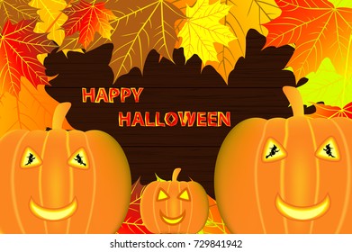  Happy halloween, Autumn leaves and Halloween pumpkins,