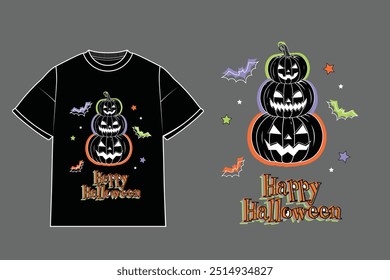 Happy Halloween and Autumn Vector Isolated printable T Shirt Design  Halloween Creative and cool Halloween t shirt can be printed on any shirt or any item poster banner  greeting card pod or any else