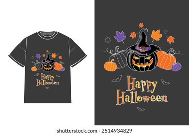 Happy Halloween and Autumn Vector Isolated printable T Shirt Design  Halloween Creative and cool Halloween t shirt can be printed on any shirt or any item poster banner  greeting card pod or any else