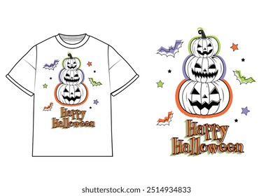 Happy Halloween and Autumn Vector Isolated printable T Shirt Design  Halloween Creative and cool Halloween t shirt can be printed on any shirt or any item poster banner  greeting card pod or any else