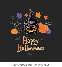 Happy Halloween and Autumn Vector Isolated printable Design Halloween Creative and cool Halloween t shirt can be printed on any shirt or any item poster banner  greeting card pod or any else