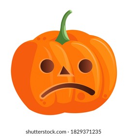 Happy Halloween autumnal party pumpkin with sad face expression vector illustration isolated on white background