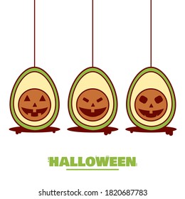 Happy Halloween. Avocado character. A smiling avocado character. Cartoon cute style avocado. Illustration vector.
