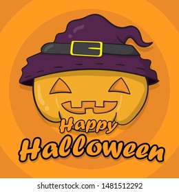 Happy halloween bacground, Pumpkin in a witch's hat, Happy halloween text.