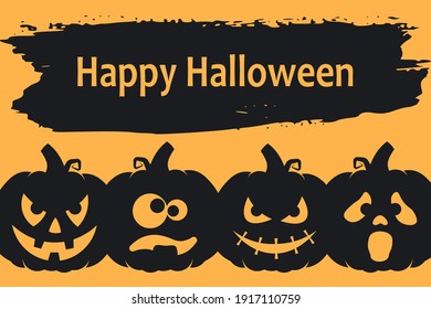 Happy Halloween background or banner with crazy, spooky and funny pumpkins. Vector illustration