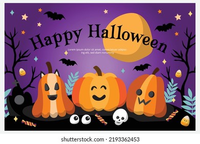 Happy halloween background and banner. Flat design.
