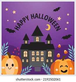 Happy halloween background and banner. Pumpkin cute. Flat design. 