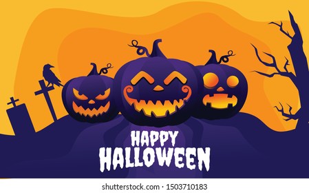 HAPPY HALLOWEEN BACKGROUND BANNER VECTOR DESIGN.