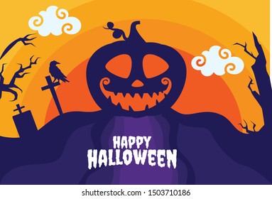 HAPPY HALLOWEEN BACKGROUND BANNER VECTOR DESIGN.