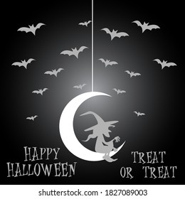Happy halloween background with bat, moon and witch vector illustration