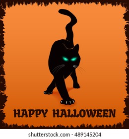 Happy Halloween background with Black Cat. Vector illustration.