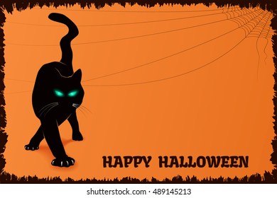 Happy Halloween background with Black Cat. Vector illustration.