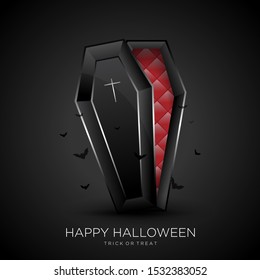 Happy Halloween Background With Black Coffin 