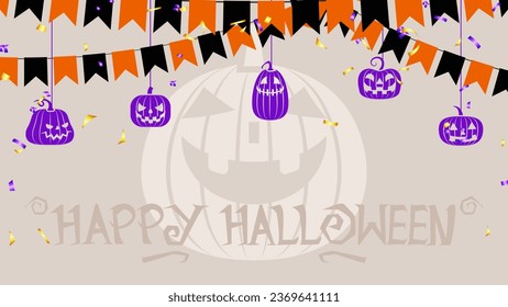 Happy Halloween background with buntings. Festive flags, pendants in the form of a pumpkin. cartoon