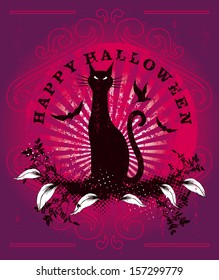 happy halloween background with cat
