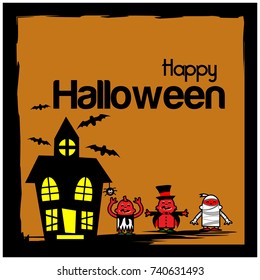 Happy halloween background with halloween costume characters